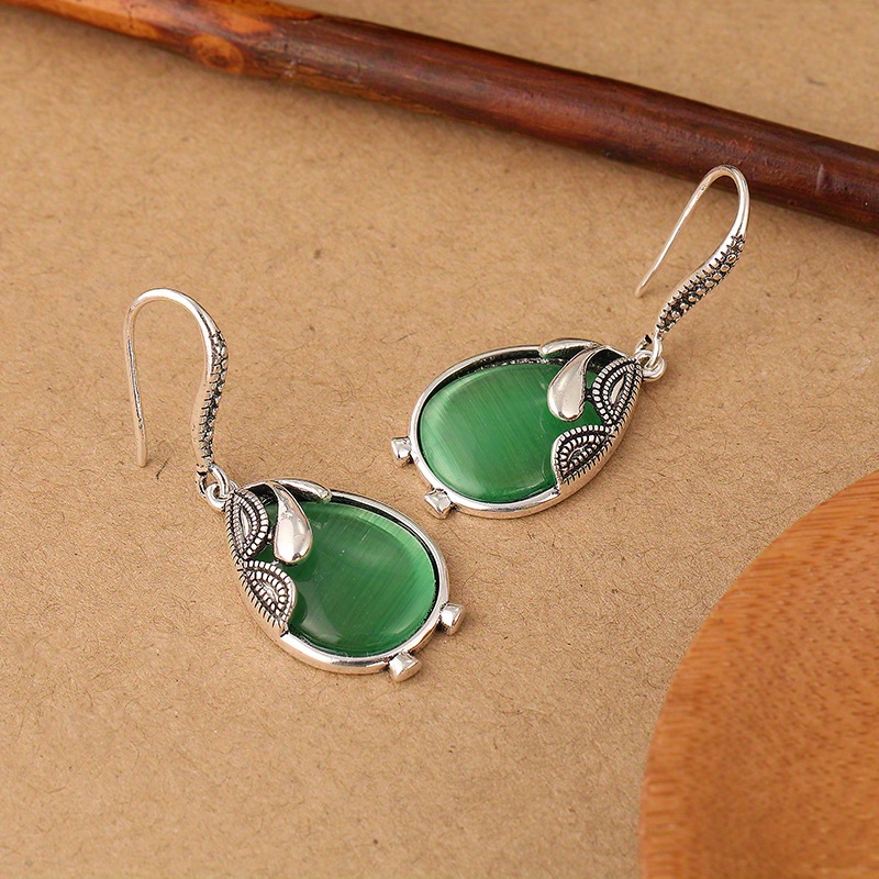 Vintage Green Leaf Dangle Earrings Copper Jewelry Nature Inspired Gift
